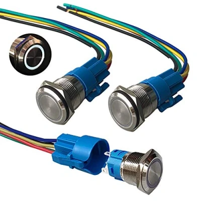 Immagine di QitinDasen 3Pcs Premium 12V / 24V 5A Interruttore a Pulsante Momentaneo, 19mm in Metallo con LED Bianca, Avviamento Auto Acciaio Inossidabile impermeabile