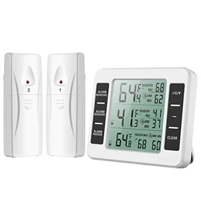 Immagine di Brifit Termometro per Frigorifero Digitale con 2 Sensori Wireless, Congelatore, Termometri Interno Esterno Allarme Acustico, Registrare Min/Max, Casa, Ristoranti Bianca