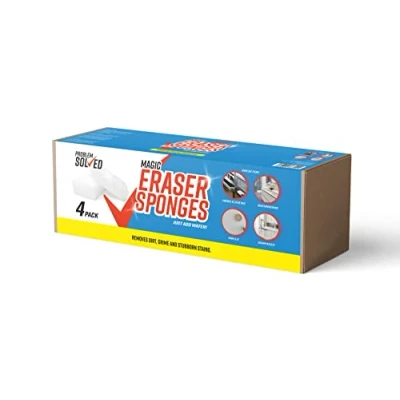 Immagine di Problem Solved Magic Eraser Sponge 4 Pack Multifunzionale melamina Pad per la pulizia della casa cucina Rimozione dei segni delle macchie, senza bisogno di sostanze chimiche, bianco