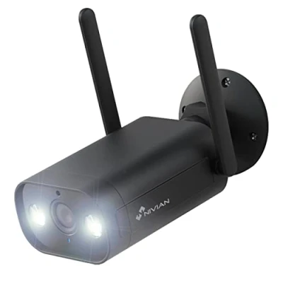 Immagine di NIVIAN Telecamera Bullet Wifi 2.4Ghz Risoluzione 2K per Esterni IP66 Visione Notturna 10m Rilevamento Umano AI Compatibile con Alexa e Google Home, Bianco, 1 Unidad, Plastica