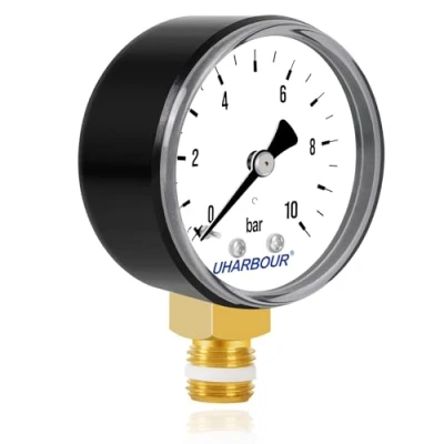 Immagine di UHARBOUR Manometro Acqua 0 10 bar, 1/4 di pollice, Staffa Inferiore Aria Compressa, Compressa BSP Connettore Ottone