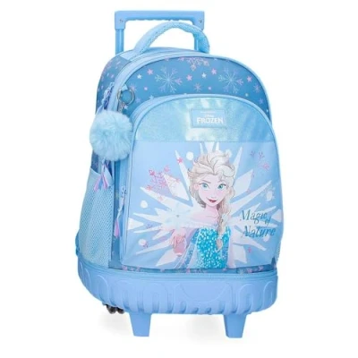 Immagine di Joumma Bags Disney Frozen Magic Ice Zaino per bambini, blu, realizzato in poliestere, spallacci regolabili un comodo trasporto, vari scomparti, con portachiavi pompon ruote