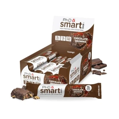 Immagine di PhD Nutrition Smart Bar Barrette Proteiche Brownie al Cioccolato 12 x 64g Snack ad alto contenuto proteico con 21g di proteine e poco zucchero, Barretta proteica amica dei macro