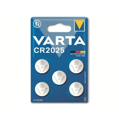 Immagine di VARTA CR 2025, 6025101415, Batteria Litio a Bottone, Piatta, Specialistica, 3 Volts, Diametro 20mm, Altezza 2,5mm, confezione 5 pile