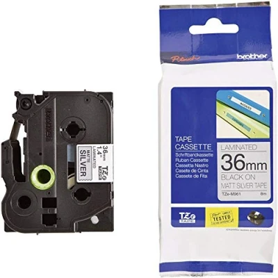 Immagine di Brother TZEM961Nastro metallizzato opaco da 36 mm (8 m) Nero/Argento