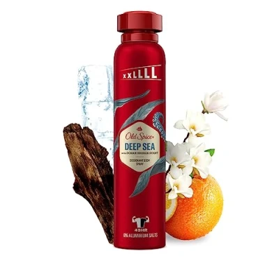 Immagine di Old Spice Deep Sea Deodorante Spray Corpo Uomo 250ml Freschezza 48H 0% Sali di Alluminio, Anti Tracce Bianco e Macchie Gialle