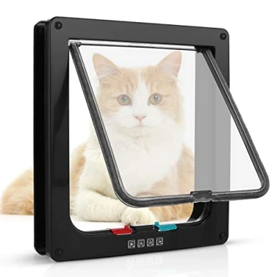 Immagine di Sailnovo Porta per gatti 24,5 x 28,5 5,5 cm, nero, taglia XL, chiusura a 4 vie, porte interne ed esterne, resistente alle intemperie