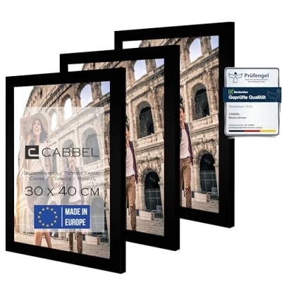 Immagine di CABBEL Set di 3 cornici 30x40 cm in Legno MDF con Vetro Acrilico infrangibile, Ideale per Poster, Ritratti Nero