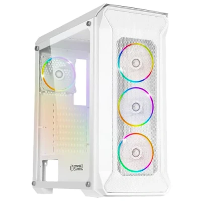 Immagine di EMPIRE GAMING Case PC Gamer Darkwitcher ARGB mid tower ATX pannello frontale metallo mesh e laterale in vetro temperato 4 Ventole 5 Volt PWM LED RGB direzionabili 120 MM Bianco