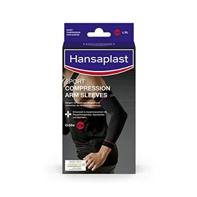 Immagine di Hansaplast Sport Compression Wear, manicotti, tutore per il polso sostiene i muscoli, gomito favorisce la rigenerazione muscolare grazie alla compressione, 1 paio, taglia S/M