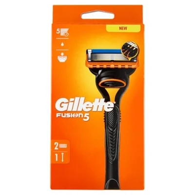 Immagine di Gillette Rasoio Da Uomo Fusion5, Manico E 2 Cartucce A 5 Lame, Lama Di Precisione Per Aree Difficiles, Nastro Lubrificante Scivolare Fluido Sul Viso, 1 Ricarica 20 Rasature