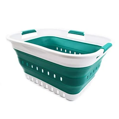 Immagine di SAMMART 30 Litri Cesto portabiancheria pieghevole in plastica Contenitore/organizzatore pop up Vasca di lavaggio portatile Cesto/cesto salvaspazio