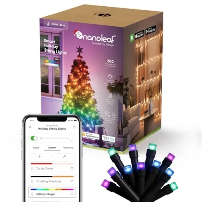 Immagine di Nanoleaf 24M Smart Luci a stringa collegate con Scena Natalizia, 300 LED RGBIC indirizzabili, Interno &amp; Esterno, Musical Sync, Matter sopra WiFi, Controllo tramite App, Voce (Alexa Apple Google Home)