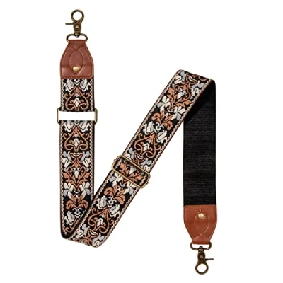 Immagine di Tracolla per Borsa Donna 5cm Ampia Regolabile da 70 a 135 cm Extra lungo Ricambio Cinghia Tracolla,Borsa del Crossbody,Borse Fai Te (Fiore Marrone)