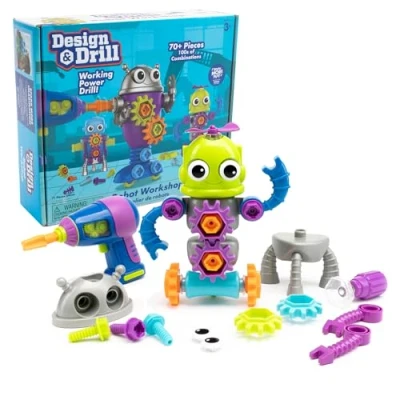 Immagine di Learning Resources Design &amp; Drill Laboratorio di Progettazione Robot, robotici Bambine 3 Anni, STEM, Giocattolo da smontare con Trapano Lavoro, Multicolore, Medium, EI 4177