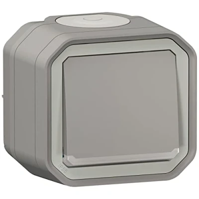 Immagine di Legrand Interruttore luminoso impermeabile Plexo 10A o avanti e indietro fornito completo di spia per montaggio in apparente grigio