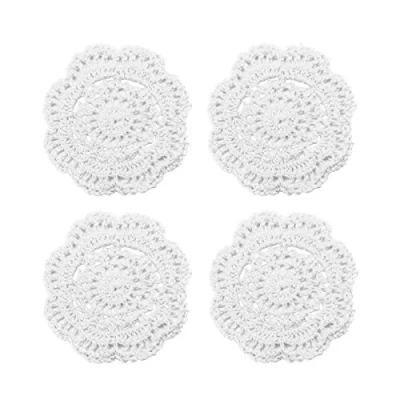 Immagine di Phantomon merletto rotondo centrini a mano sottobicchieri all&#039; uncinetto, 10,2 cm, confezione da 4 White