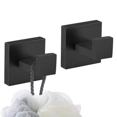 Immagine di Turs 2 Pezzi Appendiabiti Da Bagno Ganci Portasciugamani Parete Accappatoio Acciaio Inossidabile 304 Finitura Nera Opaca,per Appendere Cappotto, Asciugamani,A7001BK P2