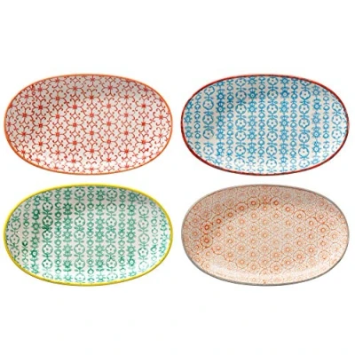 Immagine di Bloomingville Piatto da Portata Carla Express Ovale colorato L 21,5 x W 13 cm, Rosso Blu Verde Arancia, Ceramica Gres, Set 4