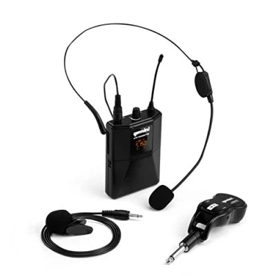 Immagine di Gemini Sound Pro Audio GMU HSL100 Plug and Sing Karaoke DJ Bluetooth Wireless UHF Band Cuffie e Microfono Lavalier con Jack Cordless da 1/4&quot;