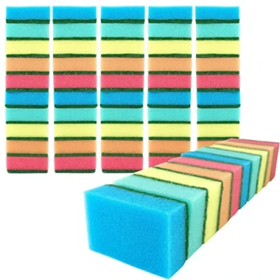 Immagine di D.RECT Spugna per Lavare i Piatti, 60 Pezzi, da Cucina a Due Lati, 75 x 50 28 mm, Spugne e Rimuovere Grasso Bruciato Sul Cibo, Multicolore