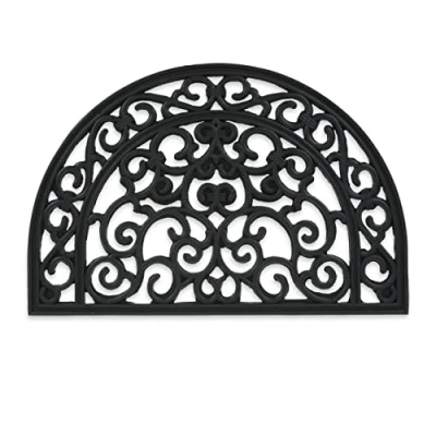 Immagine di Relaxdays Tappeto Semicircolare Zerbino in Gomma, 60 x 40 cm, Resistente agli Agenti atmosferici, Antiscivolo, con Ornamenti, per Interni ed Esterni, Nero