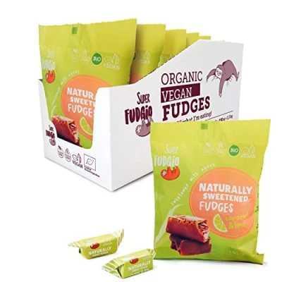 Immagine di SUPER FUDGiO Caramella di mucca Vegan Caramel Caramelle morbide Bonon ingredienti naturali con latte cocco biologico al 100% e zucchero 10 X 150 g Multipack Caramello lime