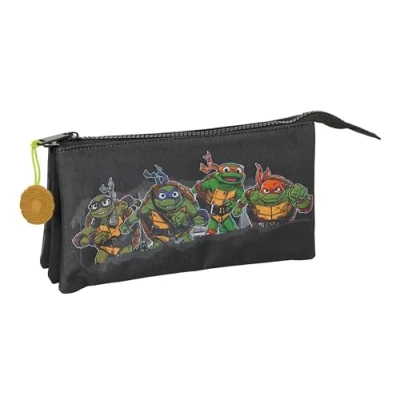 Immagine di Safta Tartarughe Ninja astuccio triplo, per bambini, ideale bambini in età scolastica, comodo e versatile, qualità resistenza, 22 x 3 12 cm, colore Grigio/nero,