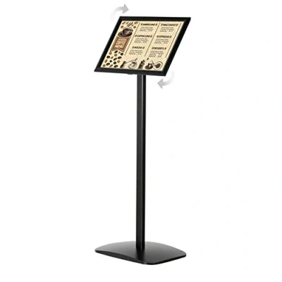Immagine di DISPLAY SALES porta menu nero DIN A4 (210 x 297 mm). Supporto informativo di design (1 m altezza). Piastra base in alluminio antiruggine brochure per uso verticale/paesaggistico.
