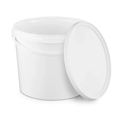 Immagine di BenBow Secchio con coperchio 5l bianco 10x 5 litri sicuro per gli alimenti, stabile, ermetico, a prova di perdite, inodore contenitore plastica, manico vuoto