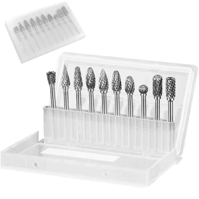 Immagine di EUZUXU Set di 10 Frese Rotative in Carburo Tungsteno a Doppio Taglio, Rotanti Tungsteno, per Levigatura, Intaglio, Lucidatura Metallica, Incisione e Foratura