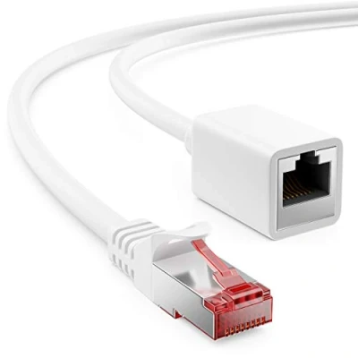 Immagine di deleyCON 1m Cat6 Cavo Patch Estensione per Ethernet LAN di Rete Internet RJ45 Maschio a Femmina S/FTP PiMF 250MHz Rame Bianco
