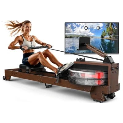 Immagine di VOWVIT Vogatore Pieghevole per Casa Costruzione in Legno di Alta Qualità, Rower ad Acqua Bluetooth, Facilmente Pieghevole, Altezza Utente Idonea da 1,2m 2m, Carico Massimo 175 kg, Garanzia 2 Anni