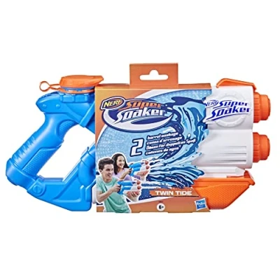 Immagine di Super Soaker hasbro nerf , twin tide, blaster ad acqua con doppio flusso, per giochi e divertimento all&#039;aperto, bambini, ragazzi adulti, dai 6 anni in su