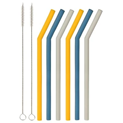 Immagine di Dentistar® Cannucce in silicone 2 x set da 3 larghe bambini 100% riutilizzabili ed ecosostenibili con spazzola per la pulizia senza BPA Made Germany