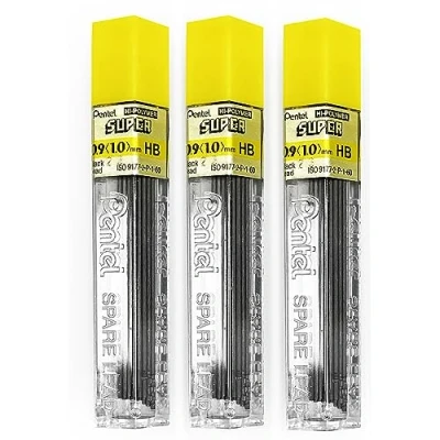 Immagine di Pentel, mine per matita da 0,9 mm, durezza HB, in alto polimero, matite a scatto e meccaniche (confezione 3 tubetti, 45 pezzi)