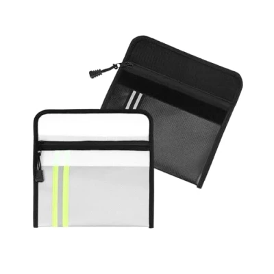 Immagine di QWORK® Set di 2 Porta Documenti Passaporto Ignifughe con Strisce Altamente Riflettenti 23x18 cm per A5, File Bancari, Passaporti, Oggetti Valore