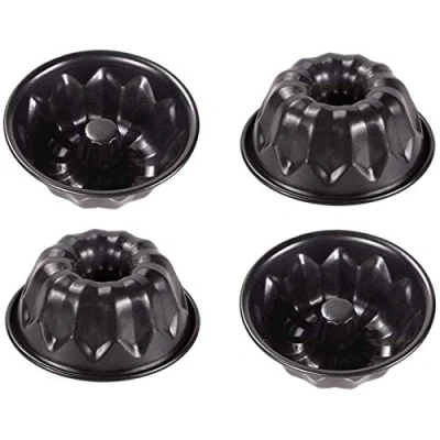 Immagine di webake Stampo Kugelhopf Stampi per Torte in Acciaio al Carbonio ø11 cm Tazzina Flauto Rotonde Antiaderente con Incisione a Vortice Set di 4