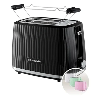 Immagine di Russell Hobbs Tostapane 2 fette, 6 gradi di doratura, con Pinze, Scongela, Riscalda, Cancella selezione, Vassoio raccogli briciole, Riscalda panini incluso, esterno testurizzato, Eden Nero 27371 56