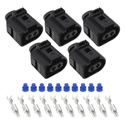 Immagine di eMagTech 5 set di connettori per fendinebbia auto, 1J0973722, compatibili con VW compatibile Audi Seat 2 pin connettore fari