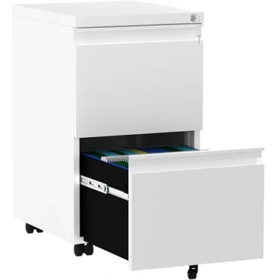 Immagine di YITAHOME Schedario con 2 Cassetti, Metallo Cassettiera da Ufficio per Formato A4 / Lettera, Mobili Scrivania Rotelle e Rotelle, Bianco, 51 x 39 71cm