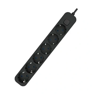 Immagine di Base nera multipla con interruttore + 6 prese schuko e cavo da 1,5 m