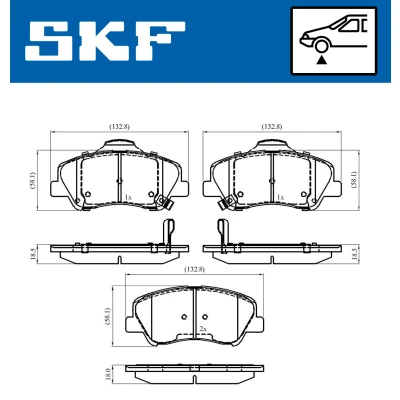 Immagine di SKF VKBP 80268 A Kit pastiglie freno con segnalatore acustico usura KIA: Rio 4, 3 Stufenheck, IV Van / Hatchback