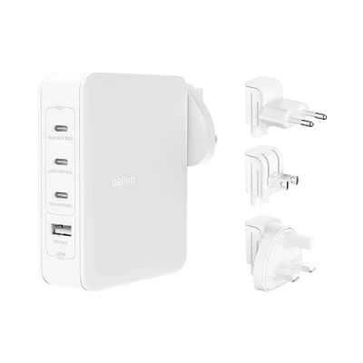 Immagine di Belkin Caricabatteria da parete GaN a 4 porte 140 W, adattatore viaggio con ricarica rapida USB C PD e porta A, per iPhone, Samsung Galaxy, Google Pixel, iPad, MacBook, laptop altri