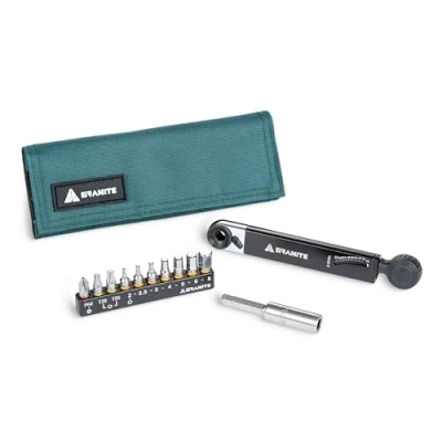 Immagine di Granite Rocknroll TQ Torque Ratchet Kit attrezzi per bicicletta, multitool bicicletta con 10 inserti e asta di prolunga, chiave dinamometrica da montagna (Verde)