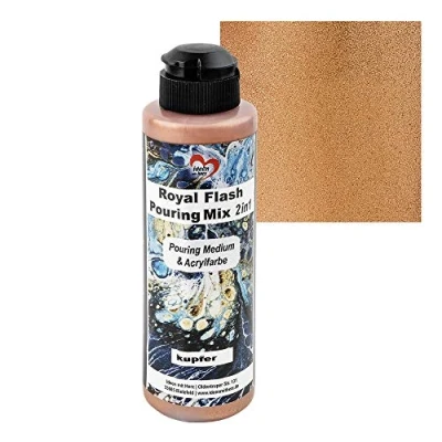 Immagine di ideen mit herz Royal Flash Pouring Mix 2 in 1 Medium e vernice acrilica metallica uno Con riflessi metallici particelle glitterati fini 180 ml Pronto all&#039;uso (rame)