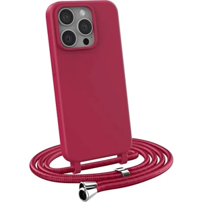 Immagine di MyGadget Cover per iPhone 15 Pro Custodia con Corda Case Cordino Opaca Antiurto/Bumper Laccio/Tracolla Practical Stylish Collo Bordeaux