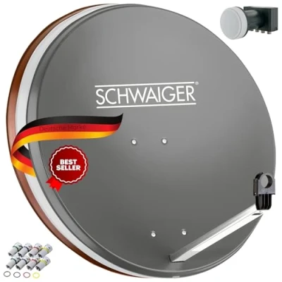 Immagine di Sistema SCHWAIGER 517 SAT set completo parabola satellitare, Quad LNB digitale, 8x connettore F 7mm, antenna satellitare acciaio, antracite incl. materiale di montaggio