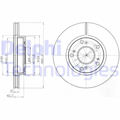 Immagine di DELPHI BG4294 Disco freno 262 21 5 ventilato Oleato non trattato senza cuscinetto ruota, anello sensore ABS HONDA: CIVIC 7 Hatchback, 8
