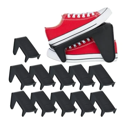Immagine di Relaxdays Set da 12 Portascarpe, Sistema Organizer Scarpiera, Max. Numero 39, Porta Scarpe Antiscivolo, Plastica, Nero